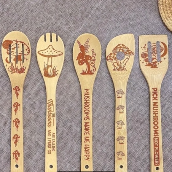 Mushroom Bamboo Kitchen Utensils Set, 5 piece set, NWOT - Picture 1 of 15